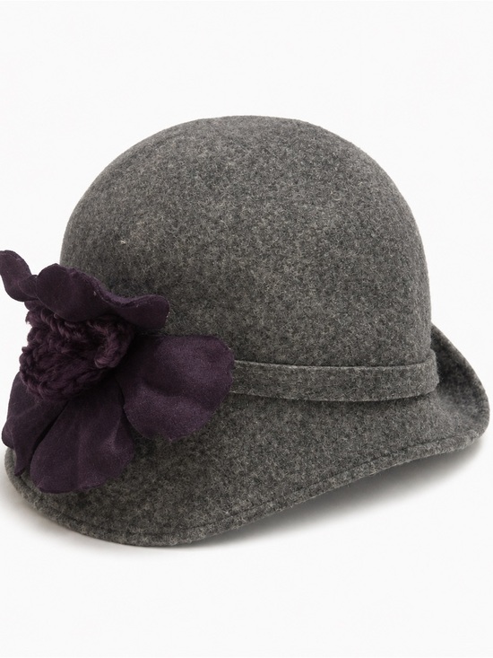 Madison Accessories - Madison Gray Wool Cloche Hat with Purple Flower Accent